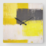 &#39;simply Modern&#39; Gray And Yellow Abstract Art Clock at Zazzle