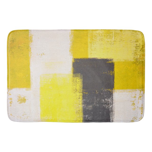 'Simply Modern' Grey and Yellow Abstract Art Bathroom Mat (Front)
