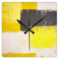 'Simply Modern' Grey and Yellow Abstract Art Clock