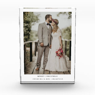 Simply Modern Merry Christmas   Wedding Photo Card Block