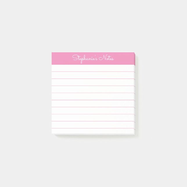 Simply Modern Pink Personalized Lined Post-it Notes (Front)