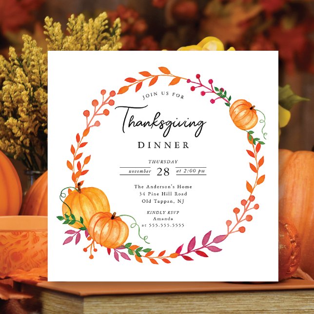 Simply Modern Pumpkin Wreath Thanksgiving Invitation (Creator Uploaded)