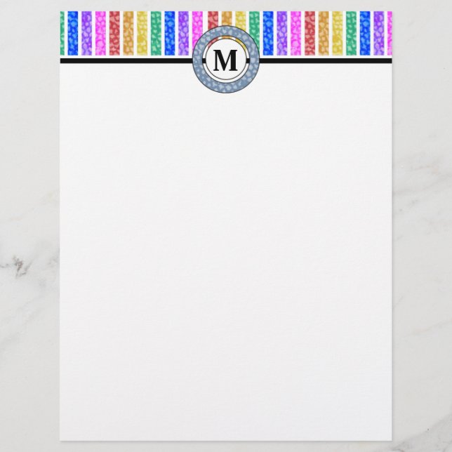 Simply Modern Rainbow Colored Stripe Monogram Letterhead (Front)