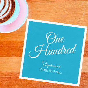 Simply Modern Script Aqua Blue 100th Birthday Napkins