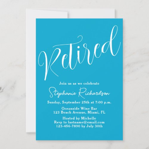 Simply Modern Script Aqua Blue Retirement Invitation