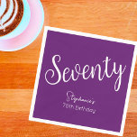 Simply Modern Script Autumn Purple 70th Birthday Napkins<br><div class="desc">Simply Modern Script Autumn Purple 70th Birthday Special unique elegant Autumn Purple birthday Napkins specially designed for your friends who are turning the wonderful milestone of 70! These personalized Napkins add the perfect touch to your birthday party table settings. Plan your party with more of our birthday party supplies from...</div>