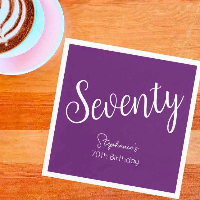 Simply Modern Script Autumn Purple 70th Birthday Napkins (Creator Uploaded)
