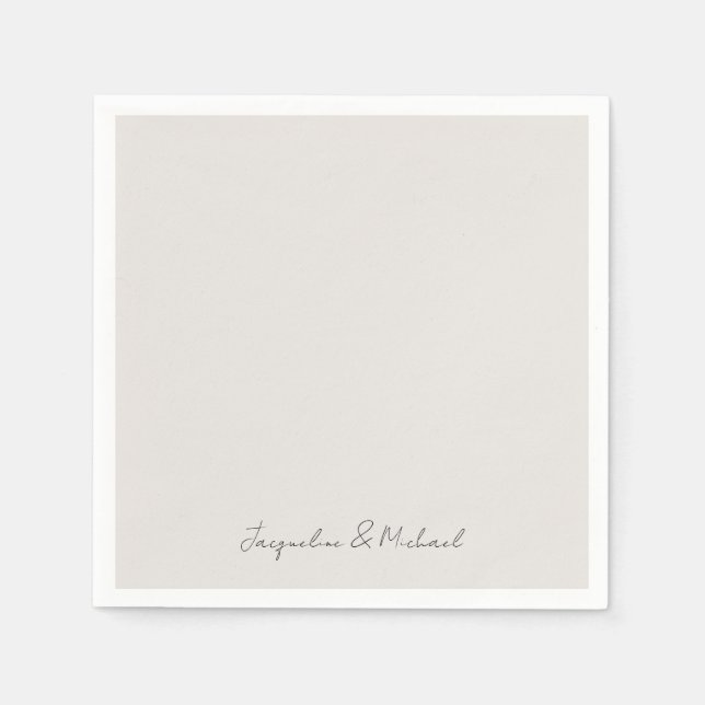 Simply Modern Script Cream Wedding Cocktail Napkins (Front)