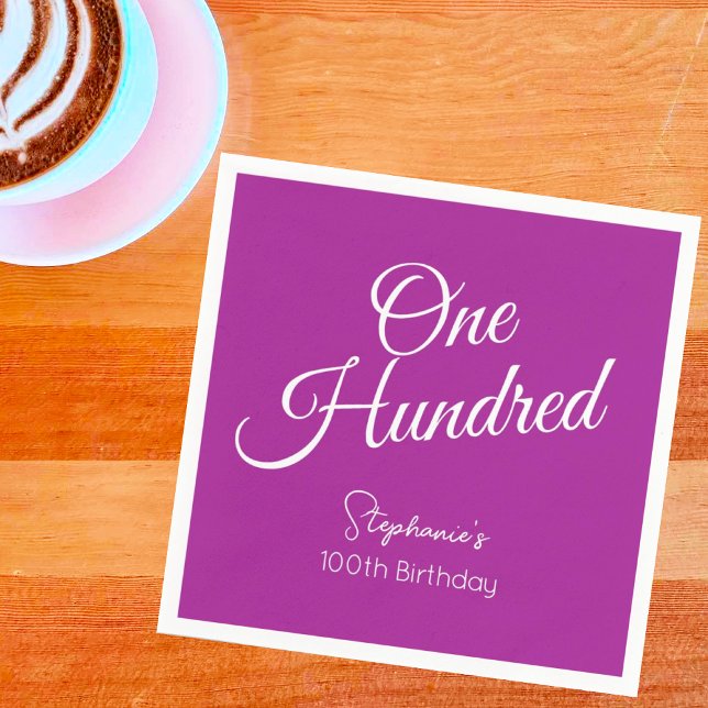 Simply Modern Script Dark Pink 100th Birthday Napkins (Creator Uploaded)