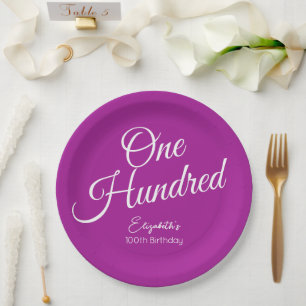 Simply Modern Script Dark Pink 100th Birthday Paper Plates