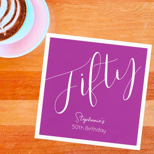 Simply Modern Script Dark Pink 50th Birthday Napkins (Creator Uploaded)