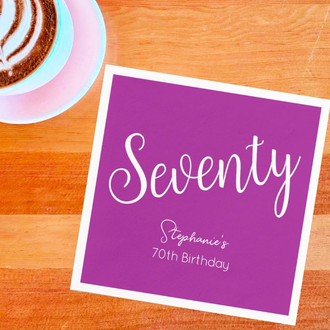 Simply Modern Script Dark Pink 70th Birthday Napkins (Creator Uploaded)