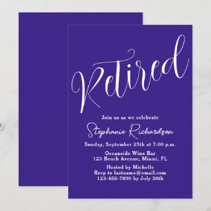 Simply Modern Script Dark Purple Retirement Invitation