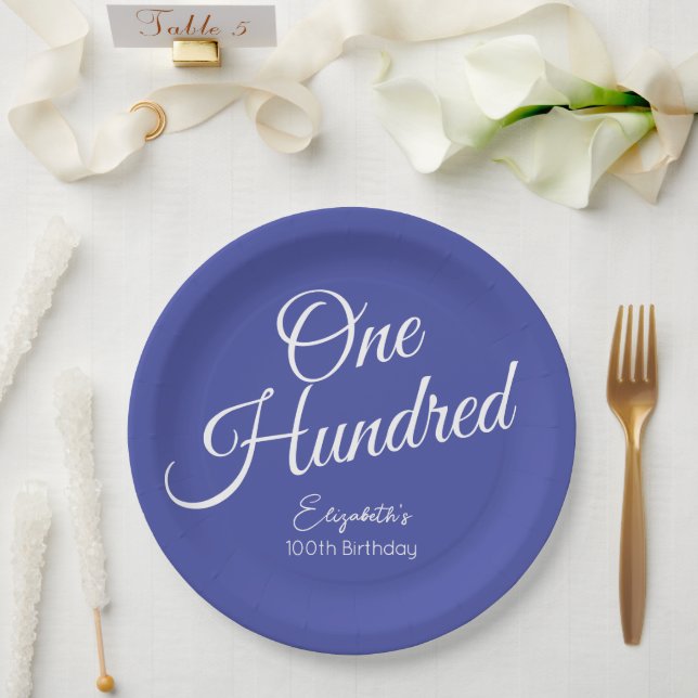 Simply Modern Script Lavender 100th Birthday Paper Plates (Wedding)