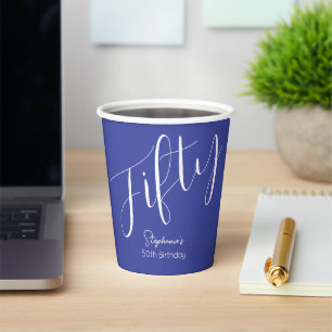Simply Modern Script Lavender 50th Birthday Paper Cups