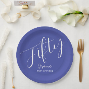 Simply Modern Script Lavender 50th Birthday Paper Plates