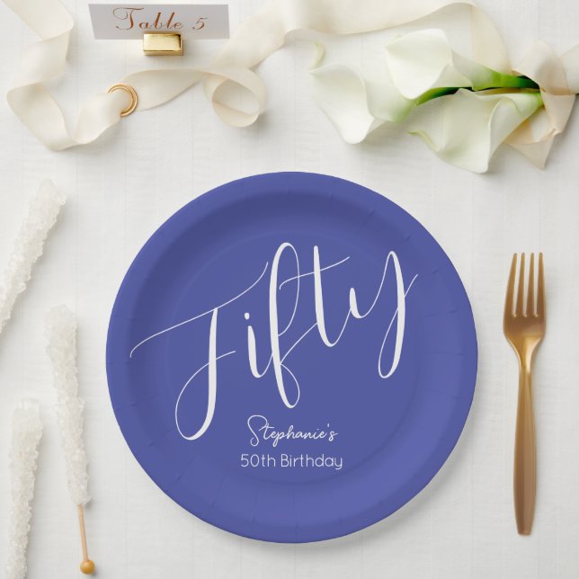 Simply Modern Script Lavender 50th Birthday Paper Plates (Wedding)