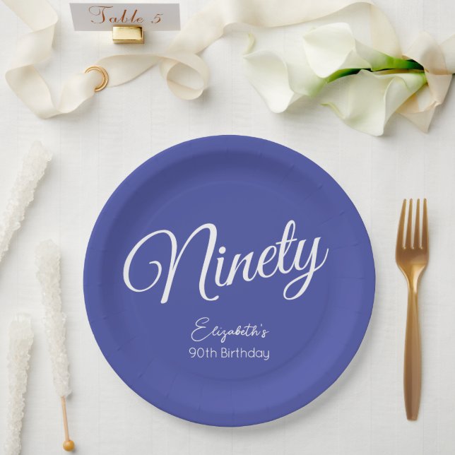 Simply Modern Script Lavender 90th Birthday Party Paper Plates (Wedding)