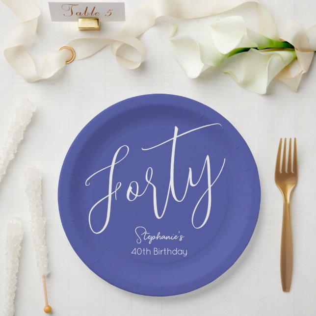 Simply Modern Script Lavender Purple 40th Birthday Paper Plates (Wedding)