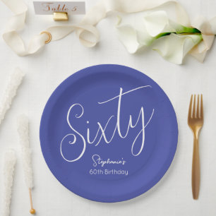 Simply Modern Script Lavender Purple 60th Birthday Paper Plates
