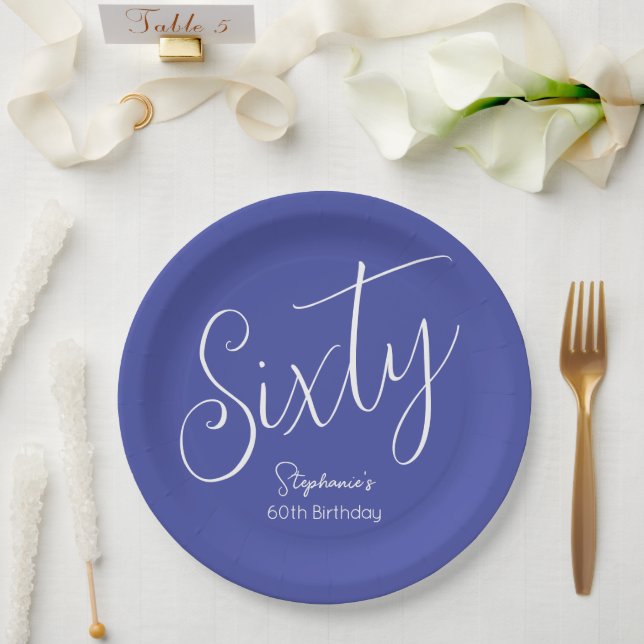 Simply Modern Script Lavender Purple 60th Birthday Paper Plates (Wedding)
