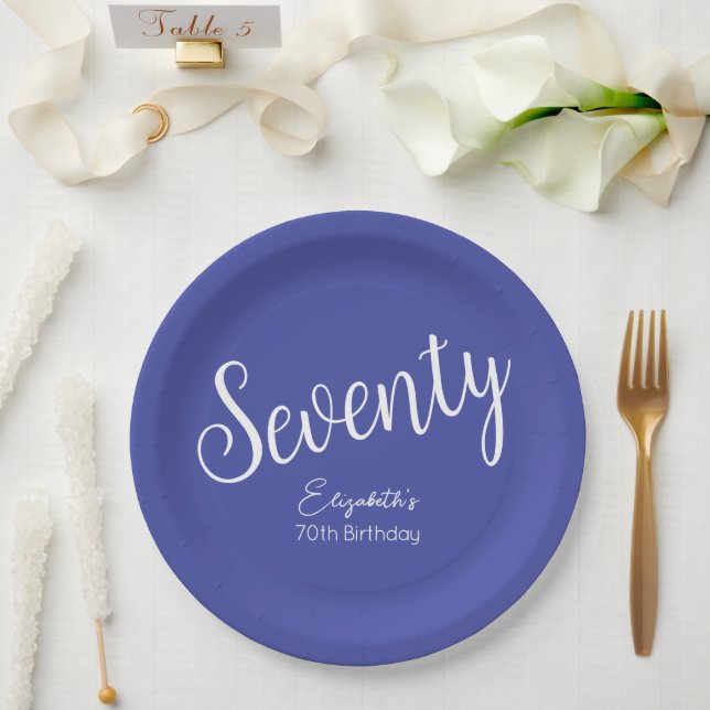 Simply Modern Script Lavender Purple 70th Birthday Paper Plates (Wedding)
