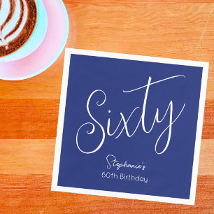 Simply Modern Script Navy Blue 60th Birthday Napkins