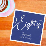 Simply Modern Script Navy Blue 80th Birthday Party Napkins<br><div class="desc">Simply Modern Script Navy Blue 80th Birthday Special unique elegant Navy Blue birthday Napkins specially designed for your friends who are turning the wonderful milestone of 80! These personalized Napkins add the perfect touch to your birthday party table settings. Plan your party with more of our birthday party supplies from...</div>