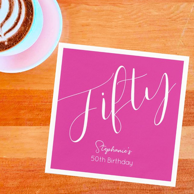 Simply Modern Script Pink 50th Birthday Napkins (Creator Uploaded)