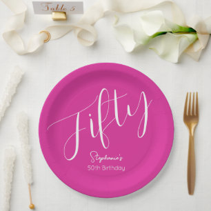 Simply Modern Script Pink 50th Birthday Paper Plates