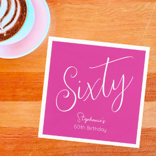 Simply Modern Script Pink 60th Birthday Party Napkins