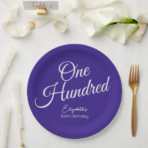 Simply Modern Script Purple 100th Birthday Paper Plates