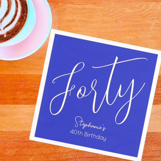 Simply Modern Script Royal Blue 40th Birthday Napkins (Creator Uploaded)