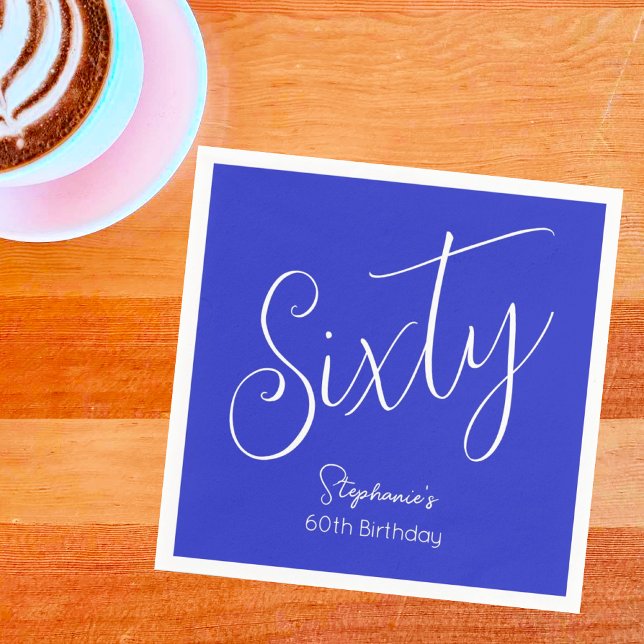 Simply Modern Script Royal Blue 60th Birthday Napkins (Creator Uploaded)