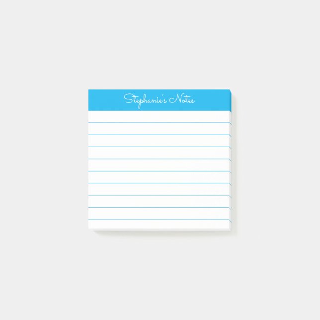 Simply Modern Sky Blue Personalized Lined Post-it Notes (Front)