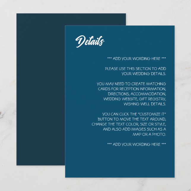 Simply Modern, Trendy Wedding Detail Enclosure Card (Front/Back)