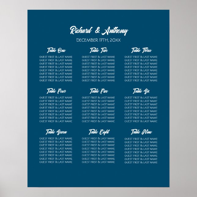 Simply Modern, Trendy Wedding Seating Chart (Front)