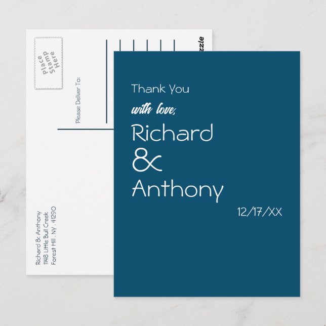 Simply Modern, Trendy Wedding Thank You Postcard (Front/Back)