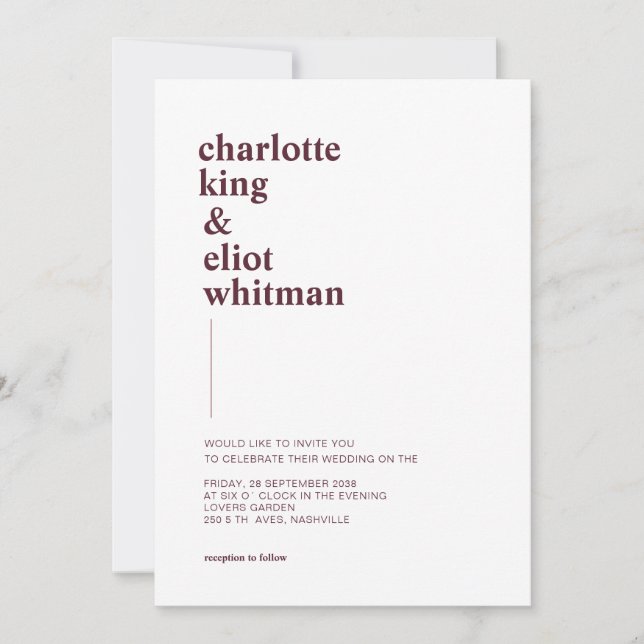 Simply modern white, eggplant invitation (Front)