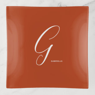 Simply Monogrammed Script Letter G Burnt Orange Trinket Tray