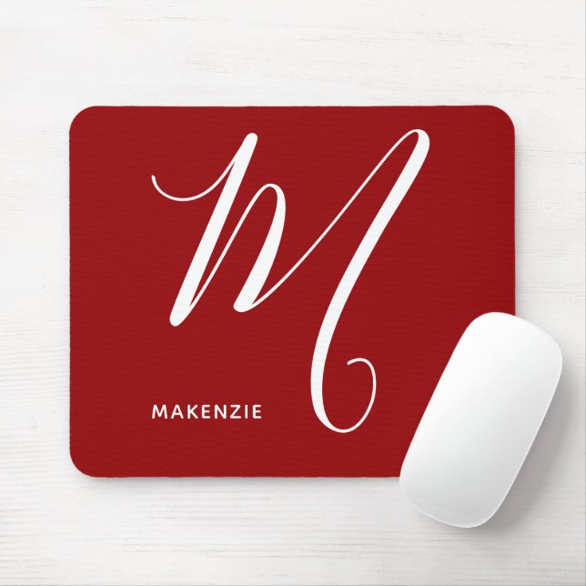 Simply Monogrammed Script Letter M Autumn Red Mouse Pad (With Mouse)