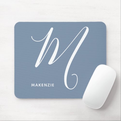 Simply Monogrammed Script Letter M Blue  White Mouse Pad