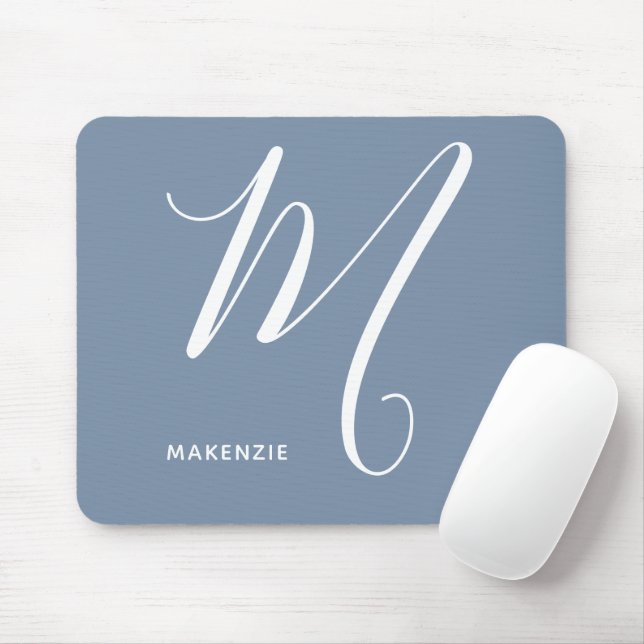 Simply Monogrammed Script Letter M Blue & White Mouse Pad (With Mouse)