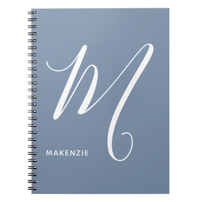 Simply Monogrammed Script Letter M Blue & White Notebook (Front)