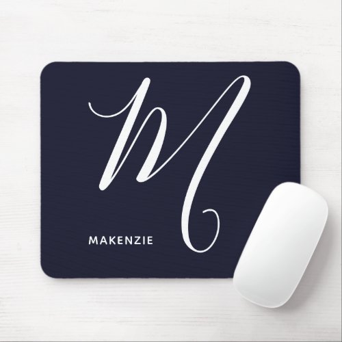 Simply Monogrammed Script Letter M Navy Blue Mouse Pad