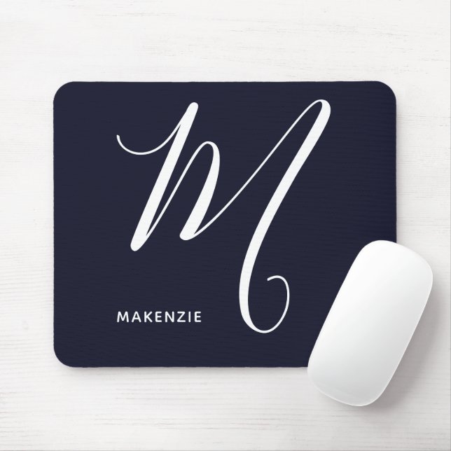 Simply Monogrammed Script Letter M Navy Blue Mouse Pad (With Mouse)