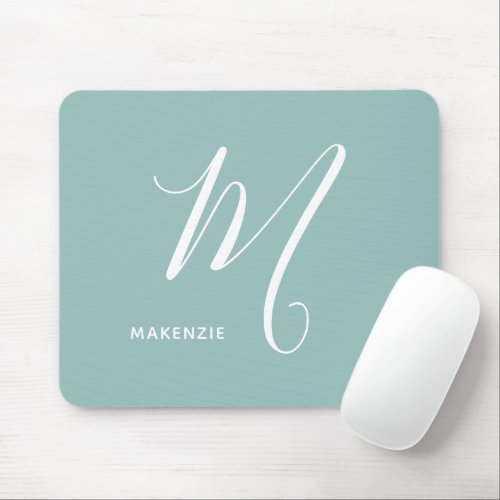 Simply Monogrammed Script Letter M Sea Green Mouse Pad