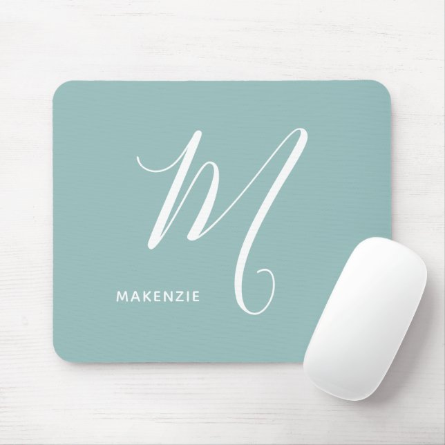 Simply Monogrammed Script Letter M Sea Green Mouse Pad (With Mouse)