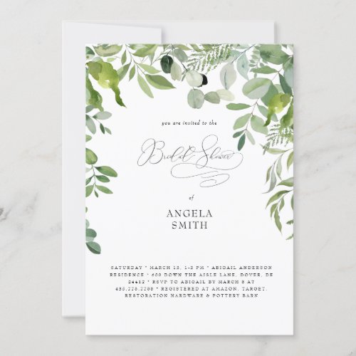 Simply Organic Greenery Bridal Shower  Invitation