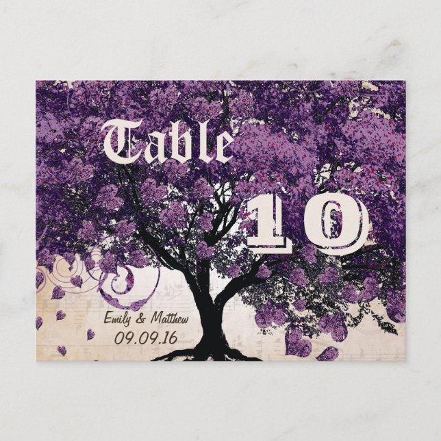 Simply Peachy Purple Heart Leaf Tree Table Number (Front)